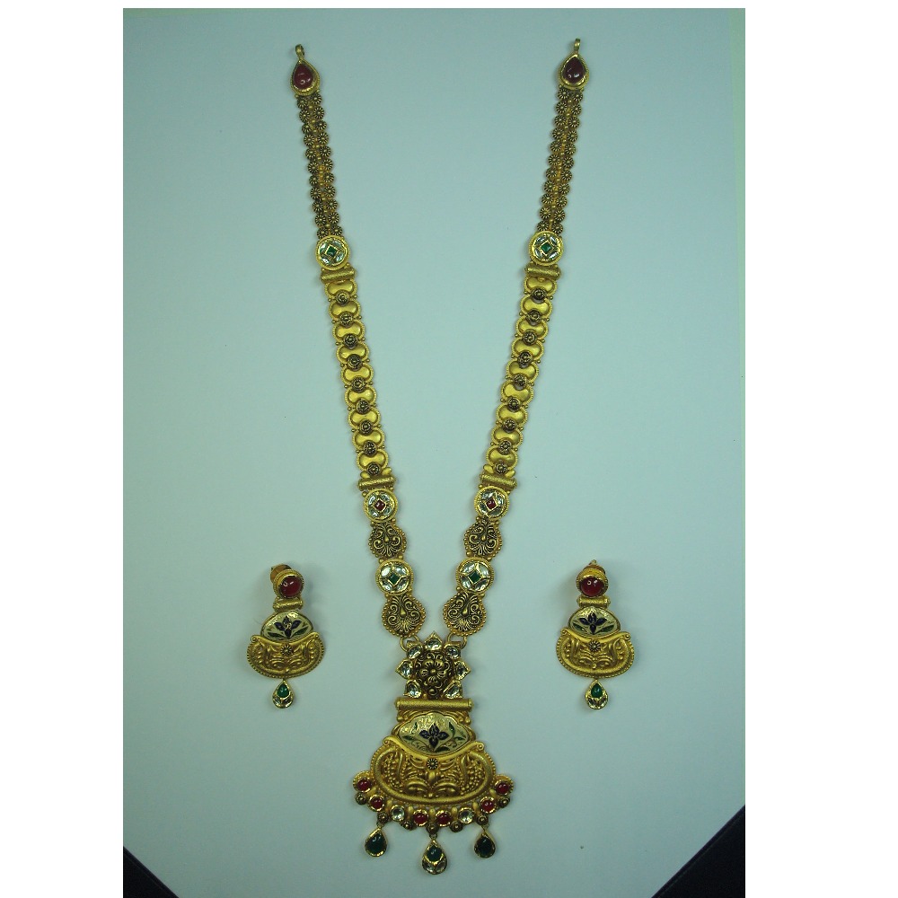 Antique jadtar kundan long set AKM-NS-001