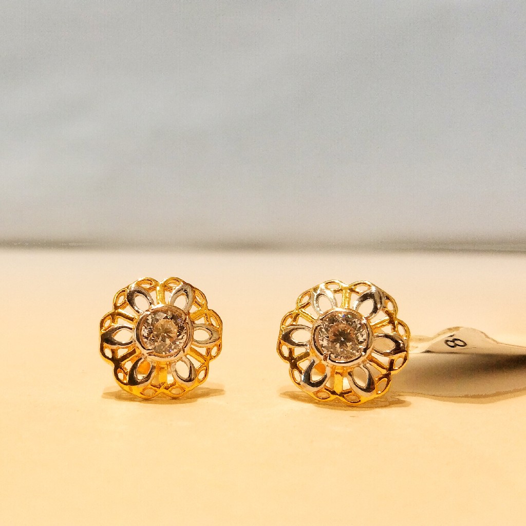 Gold 18C Flower Design Rodium Polish Earrings