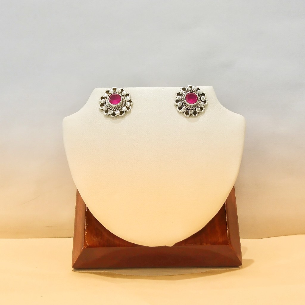 925 Sterling Silver pinc Stone Flower Earrings