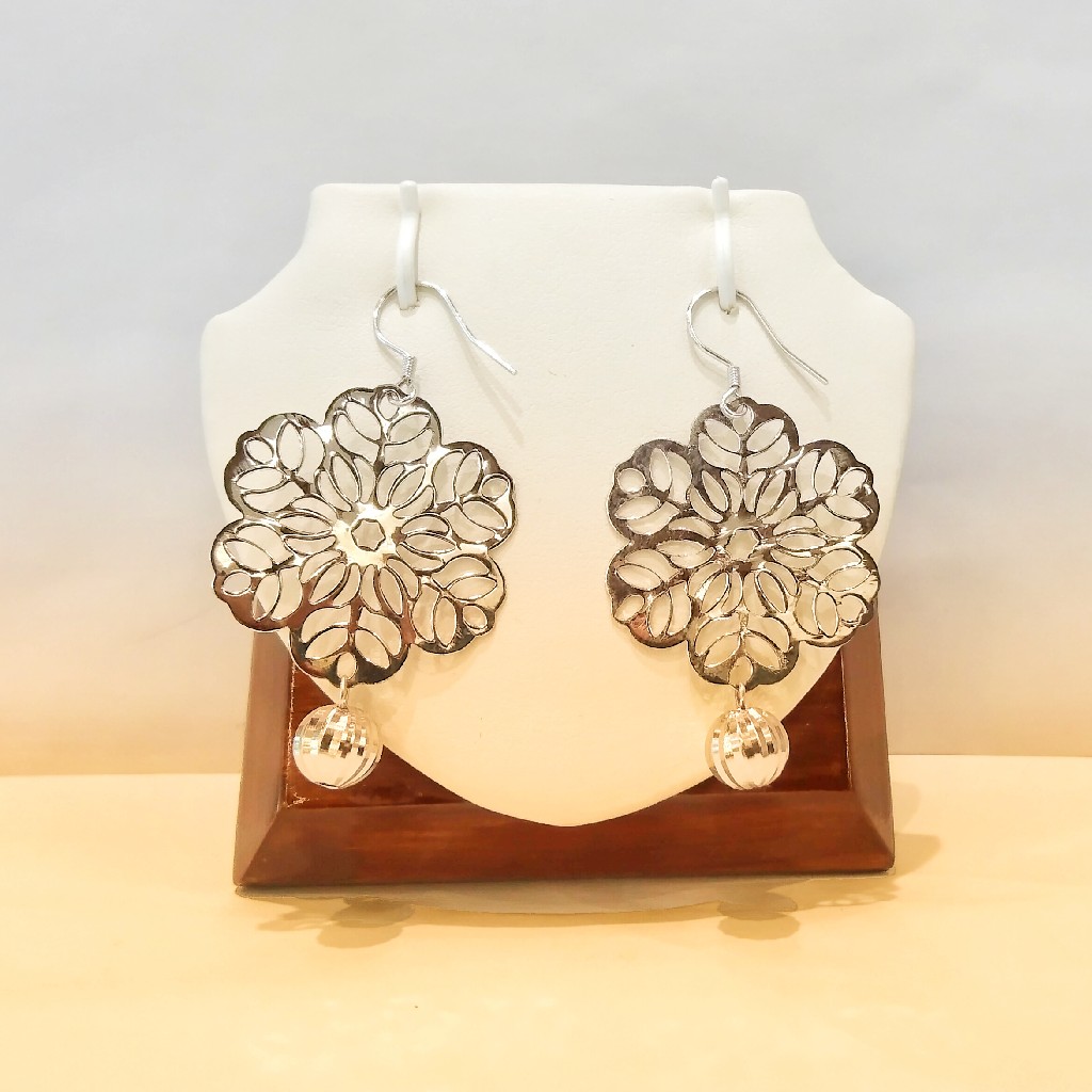 925 Sterling Silver Fancy Flower Cutout Drop Earrings