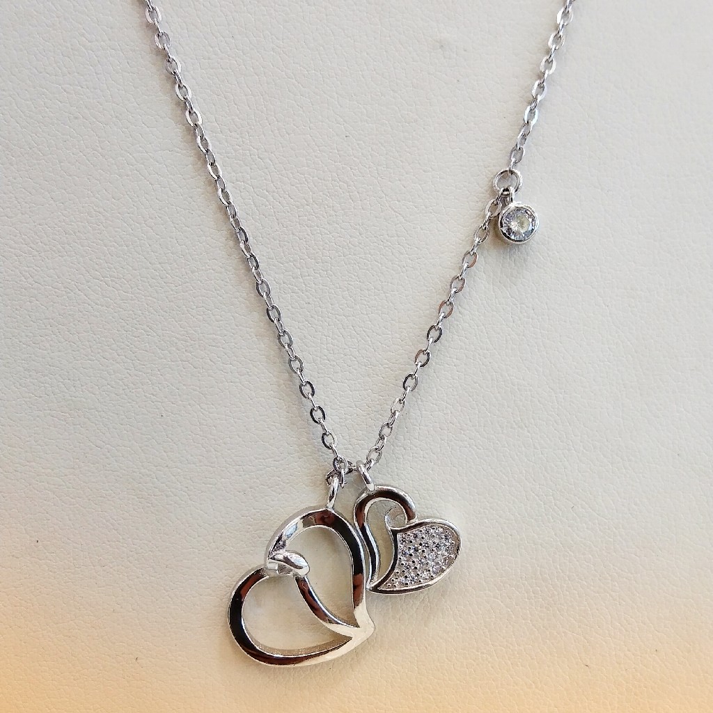 925 Sterling Silver Dual Heart Classic Pendant Necklace - Image 2