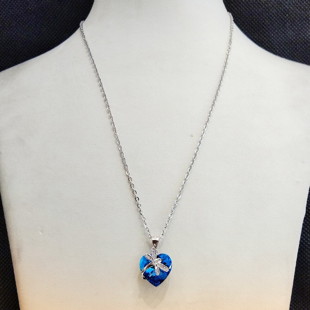 925 Silver Heart Blue Crystal Color Butterfly Pendant Necklace - Image 2