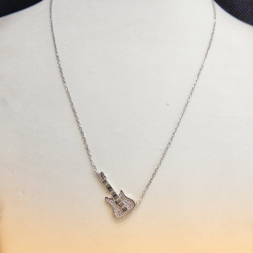 925 Sterling Silver Music Charm Guitar Pendant Necklace For Women