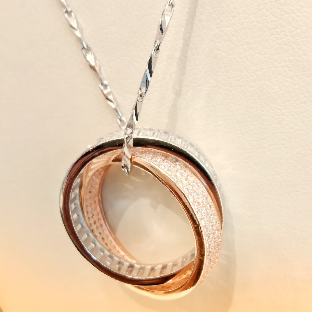 925 Sterling Silver Double Ring Chain Necklace - Image 2
