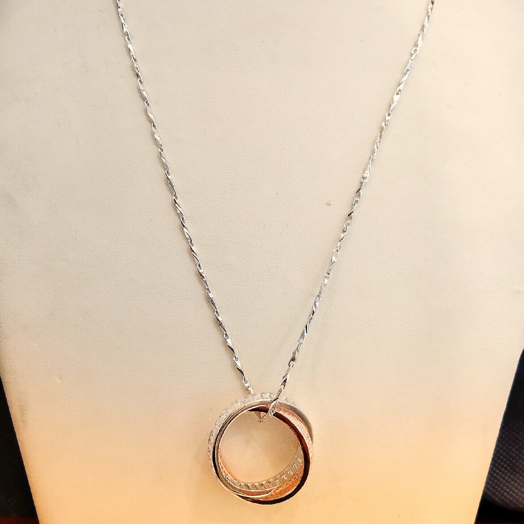 925 Sterling Silver Double Ring  Chain Necklace