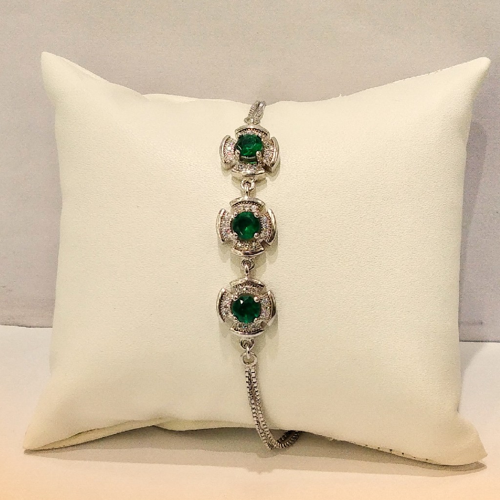 925 sterling silver green stone flower design ladies bracelet