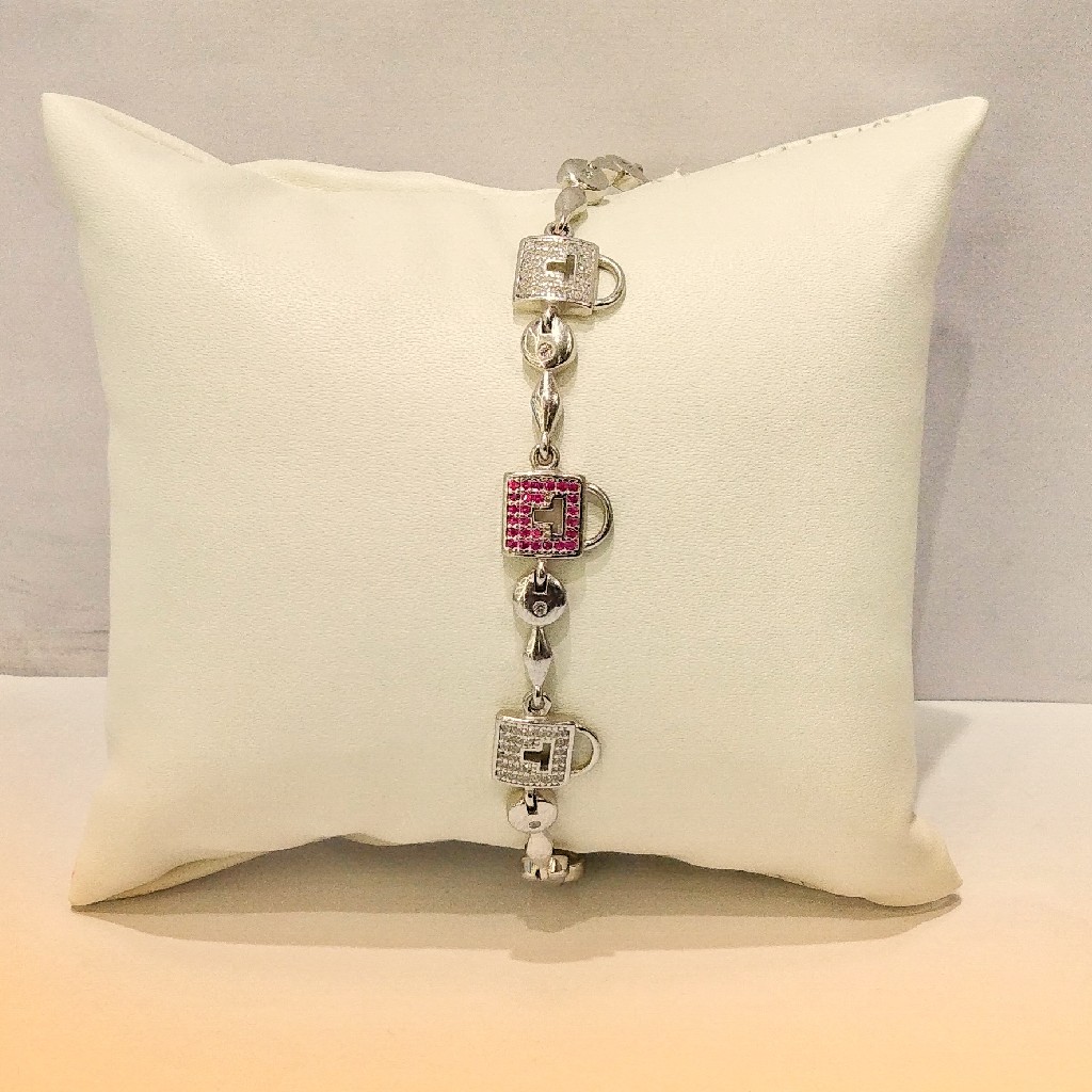Netaya Party Wear Sterling Silver White Sapphire Lock Bracelet