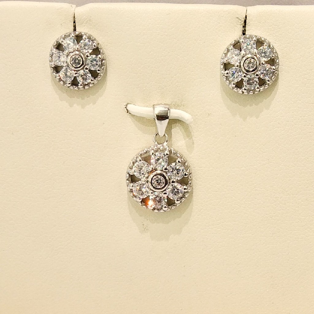 Sterling Silver Cubic Zirconia Halo Pendant Necklace And Stud Earrings