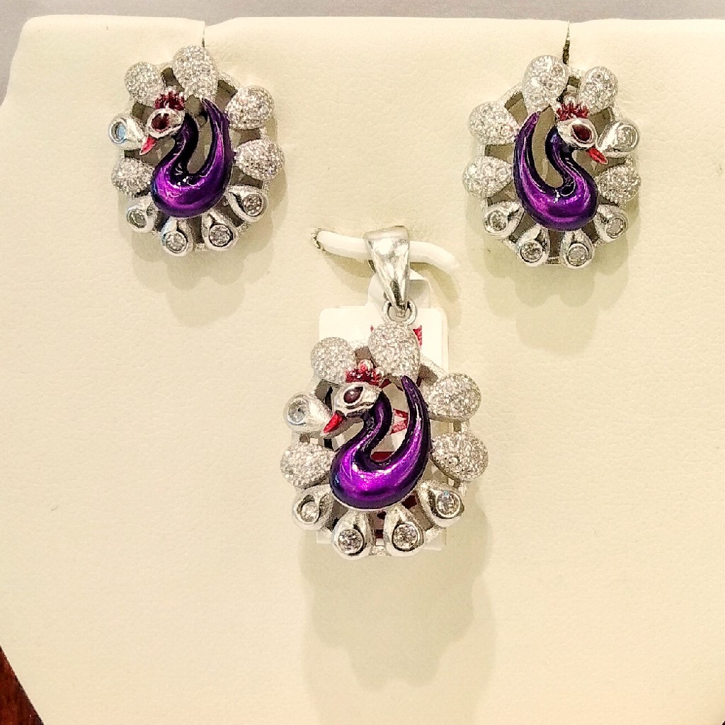 925 Sterling Silver Designer Peacock Ladies Pendant Set