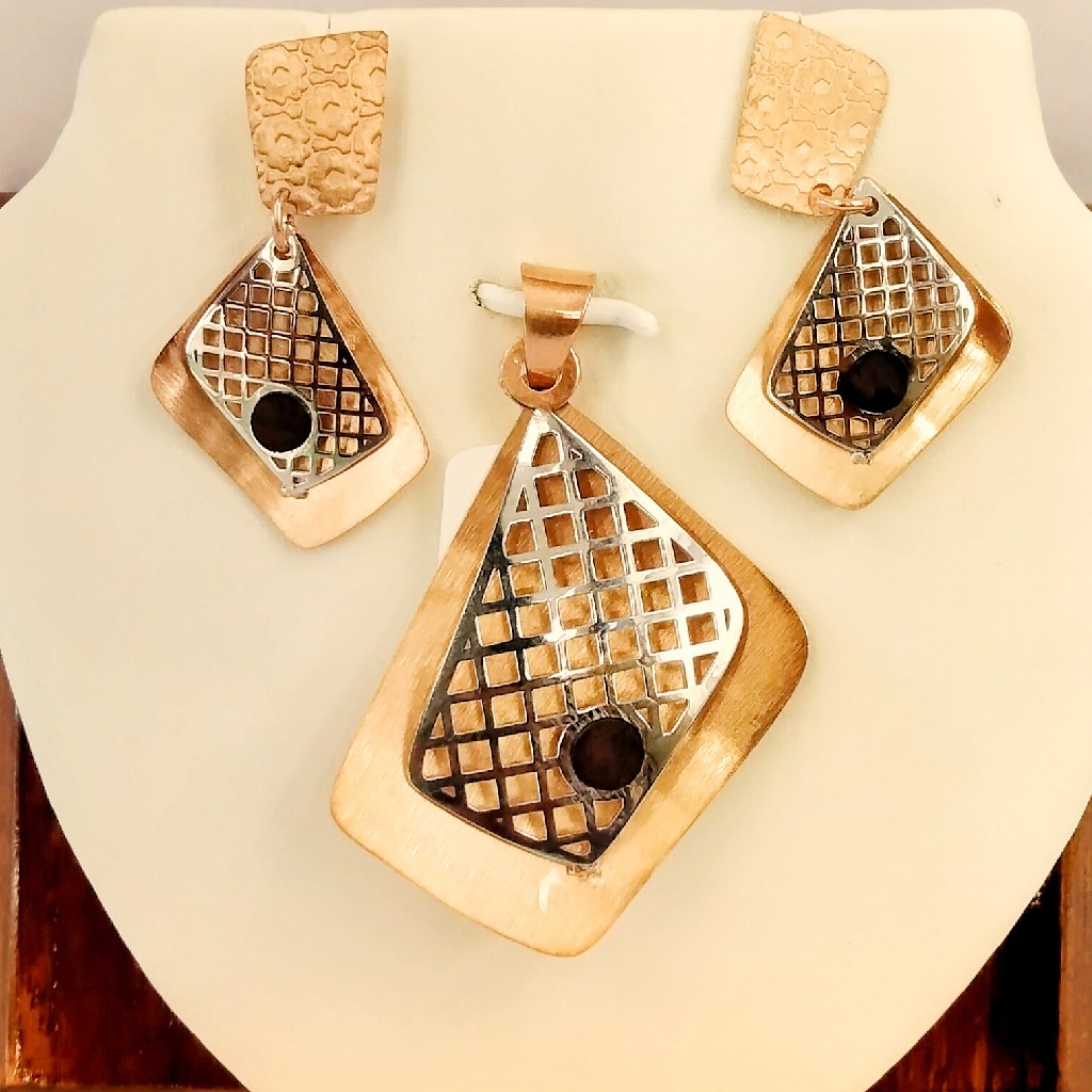 925 Sterling Silver Rose Gold Polish Italian Pendant Set