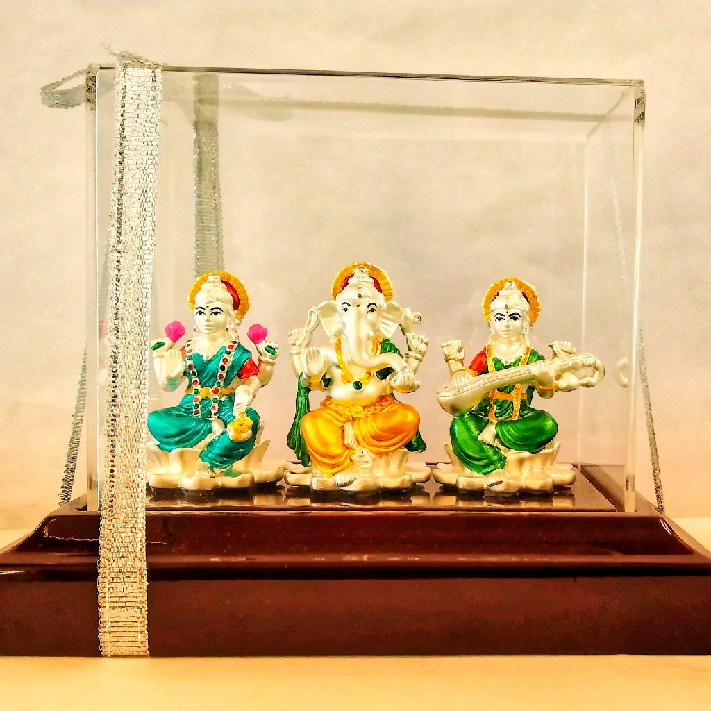 999 Emerald Trimurti ,Ganesh-Laxmi-Sarswati Silver Idol