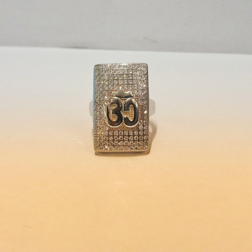 925 Sterling Silver Diamond Square Om Gents Ring