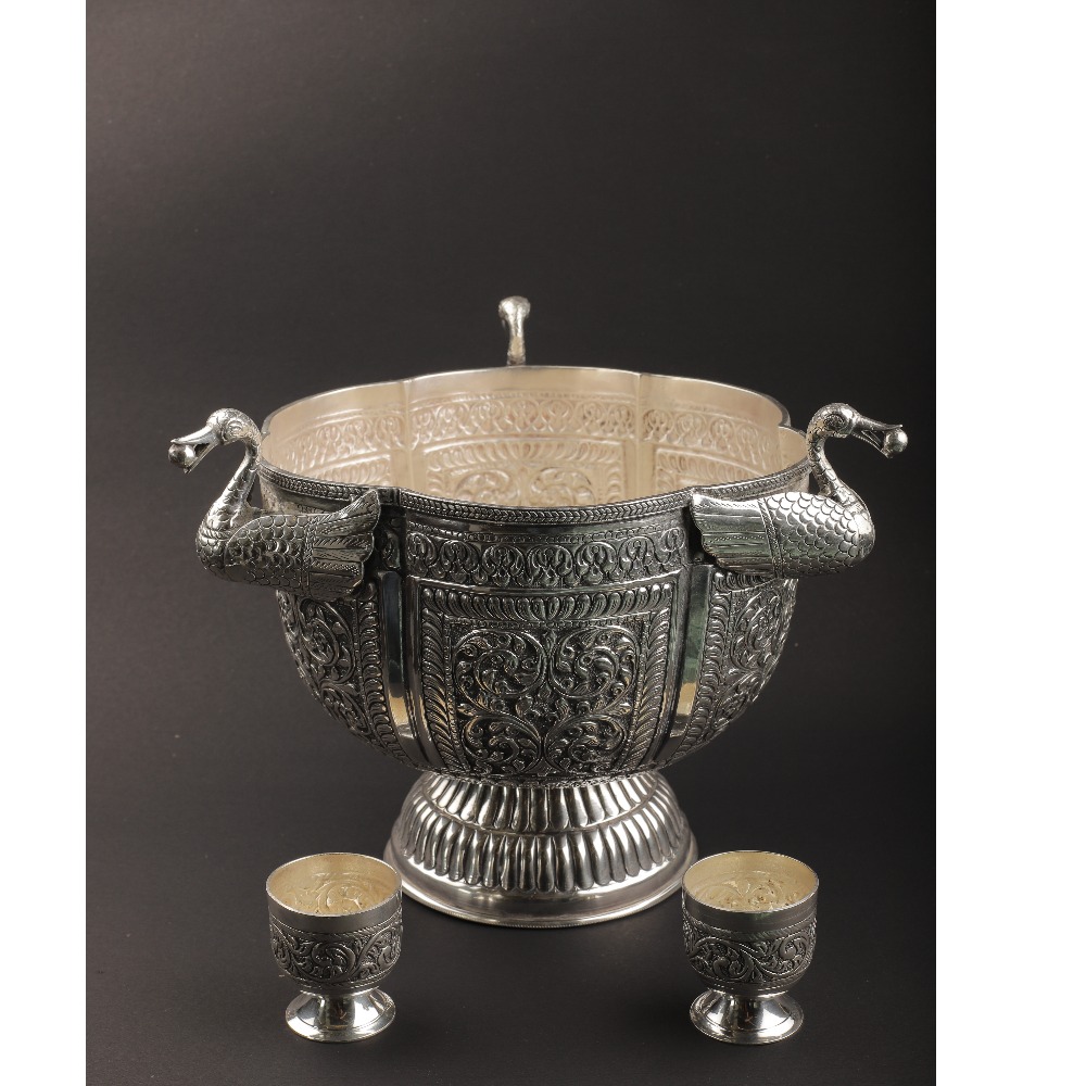925 Pure Silver Designer Basket & Small Glass PJ-9957