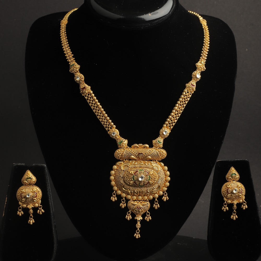 916 Gold Jadtar Necklace For Women  Set PJ-30