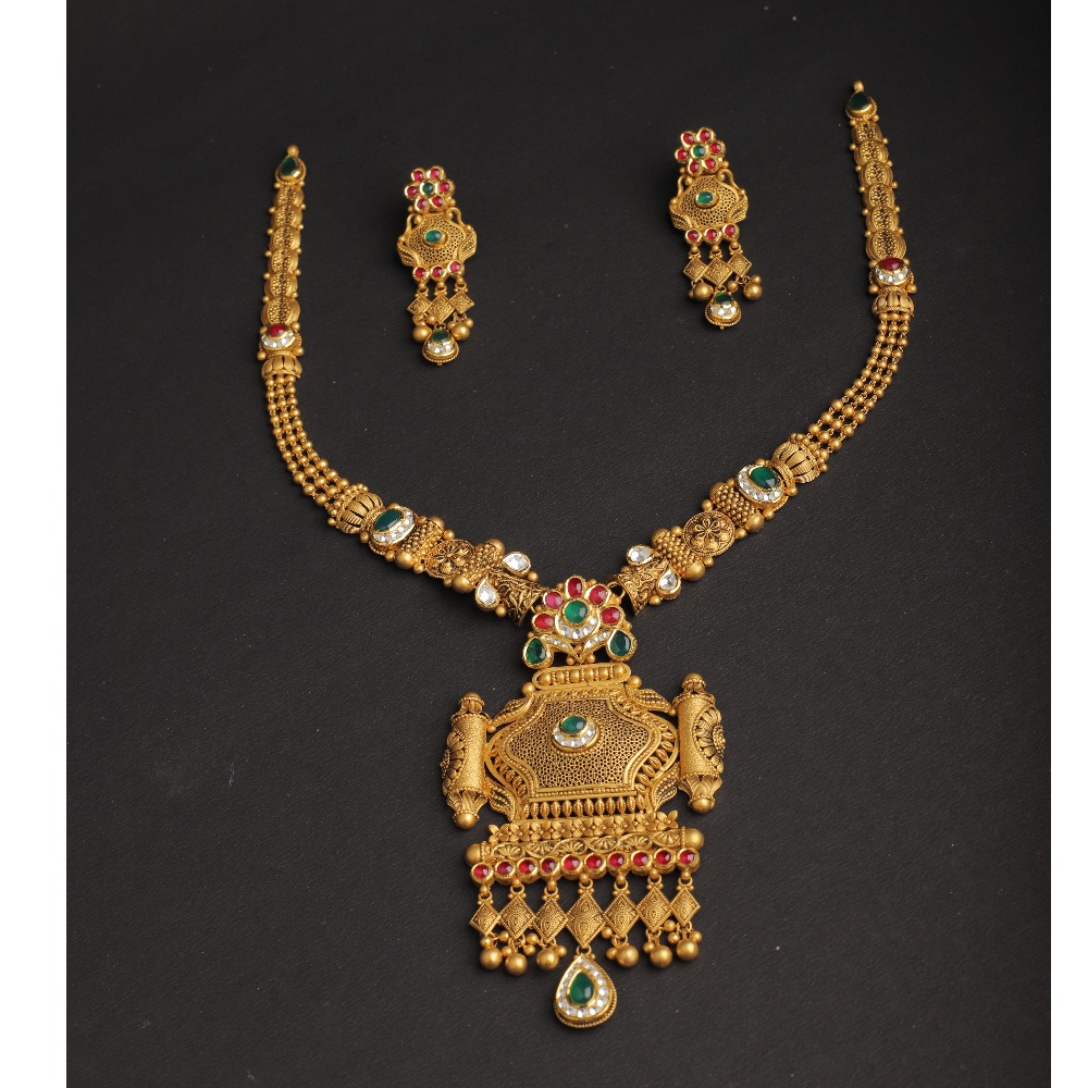 916 Gold Jadtar necklace Set For Bridal PJ-13
