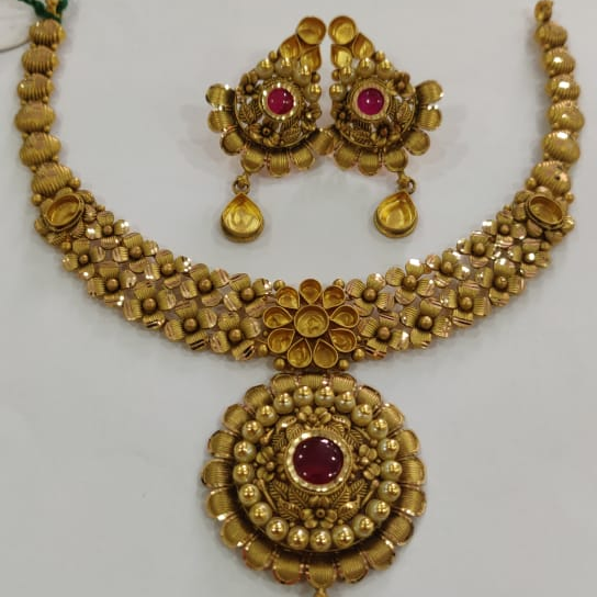 22K(916)Gold Ladies Fancy Antique Oxidised Necklace Set Khokha