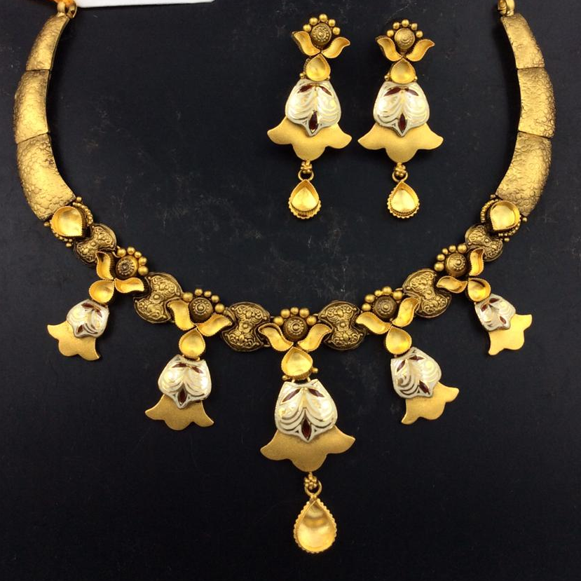 22K(916)Gold Ladies Fancy Antique Oxidised Necklace Set