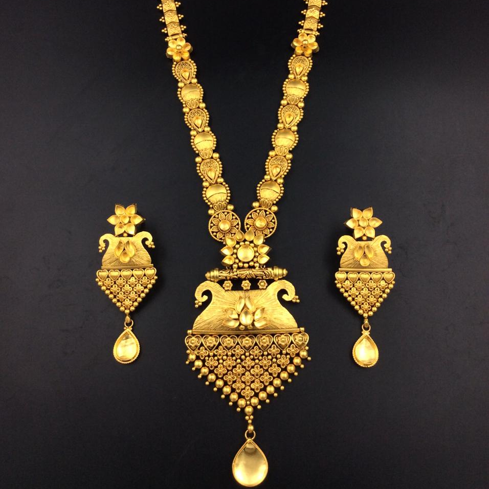 916 gold Peacock shape long necklace set