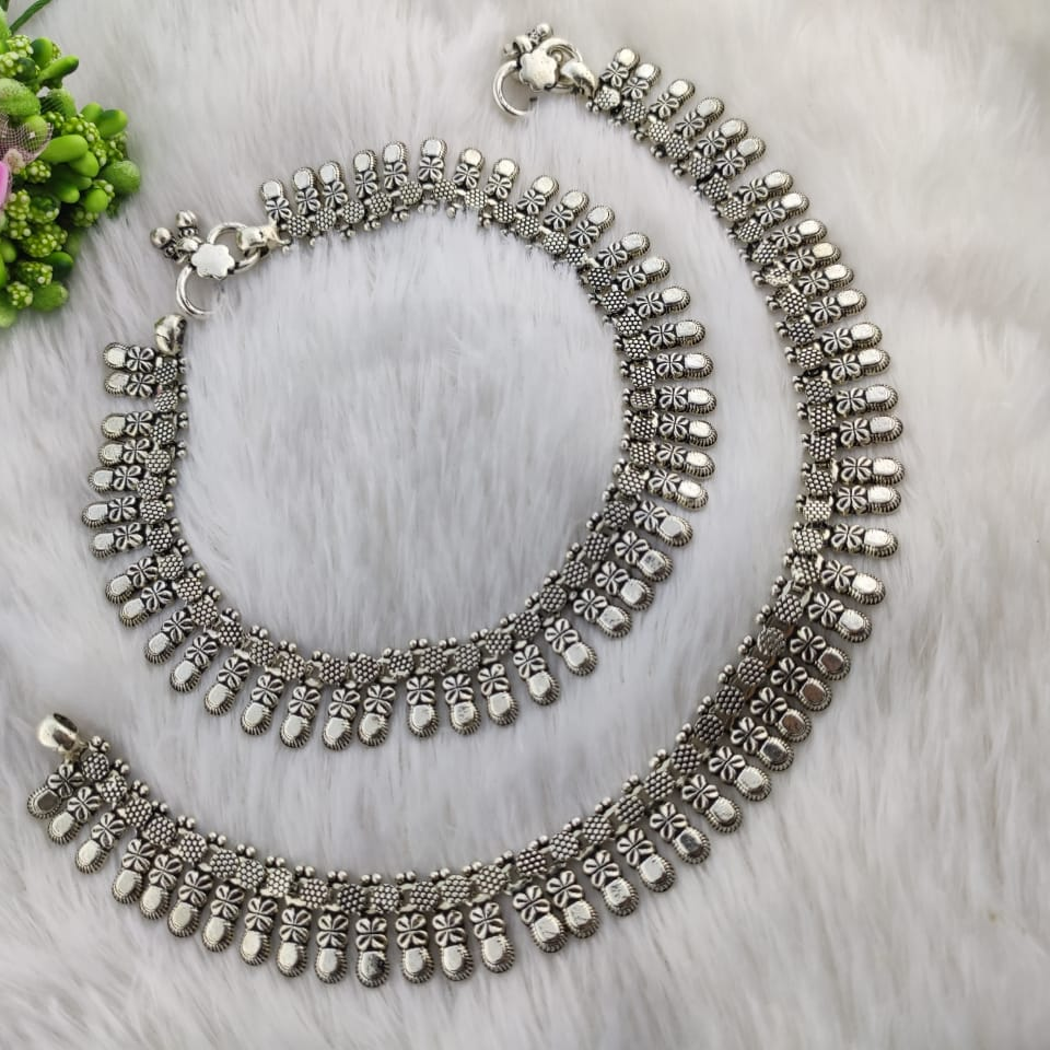 Silver Antique Oxidized Payal For Women