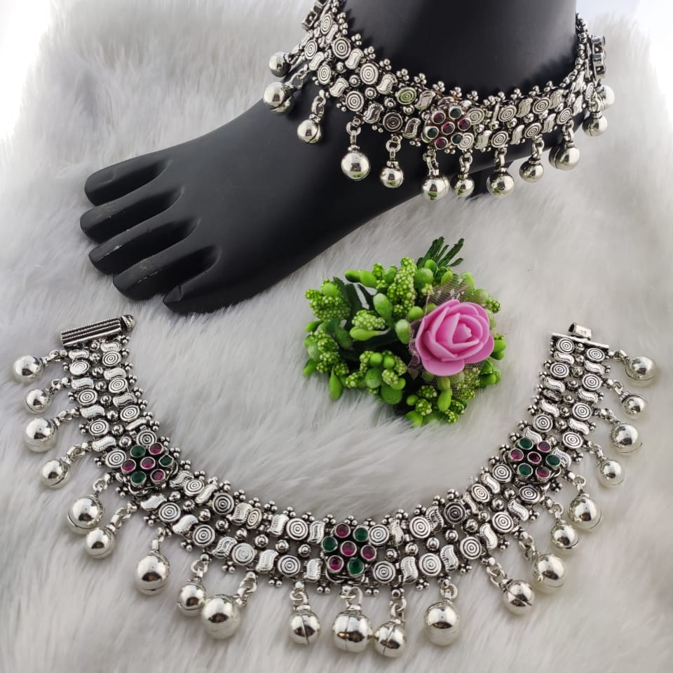Silver Antique Oxidized Payal