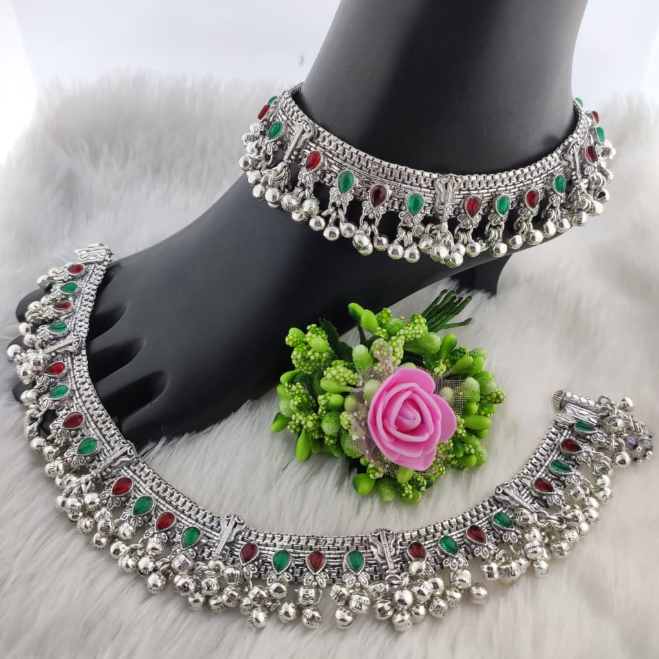 Silver designer antique oxidized payal - Image 3
