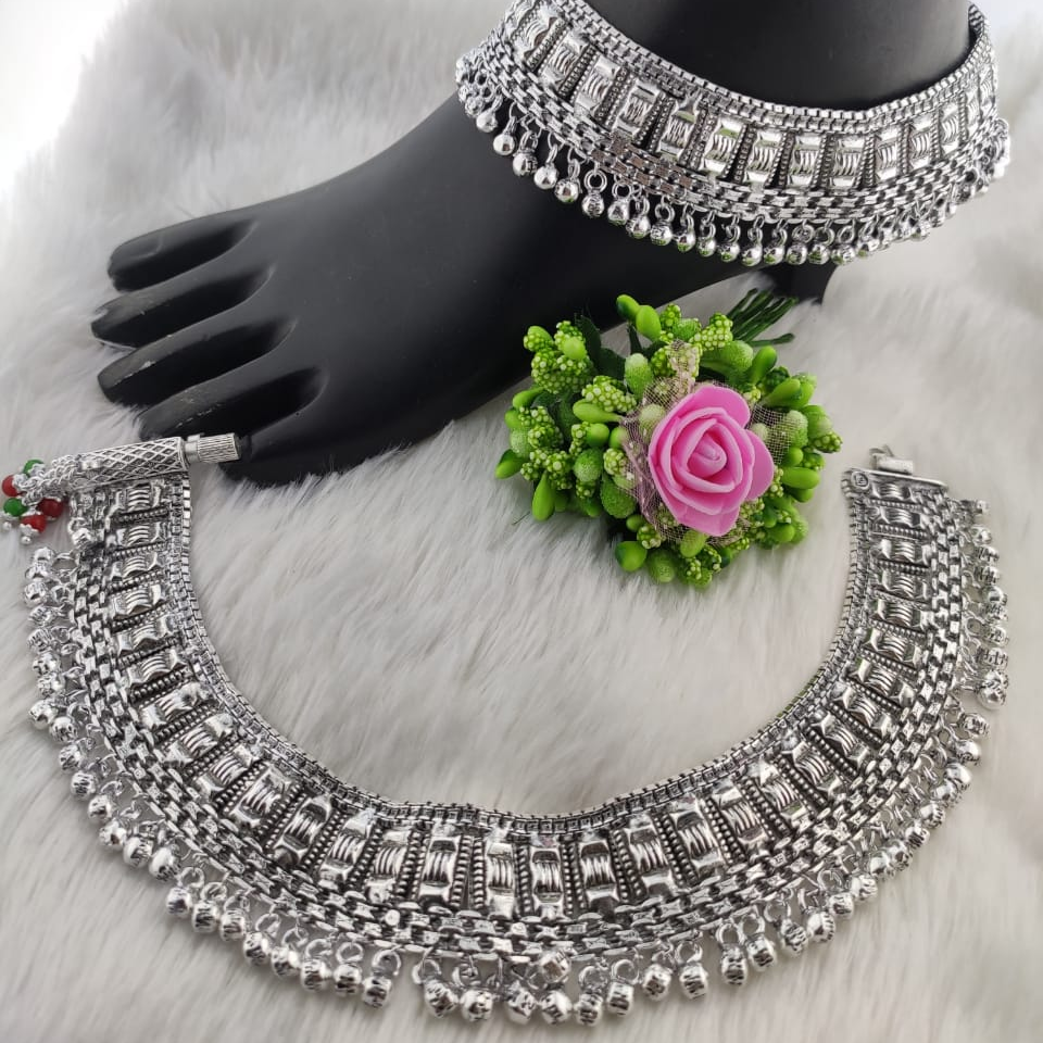 Silver designer antique oxidized payal