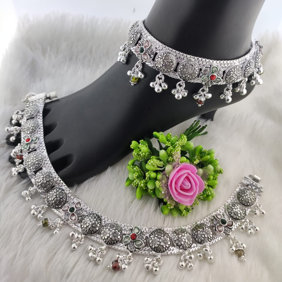 Silver ladies oxidised antique payals