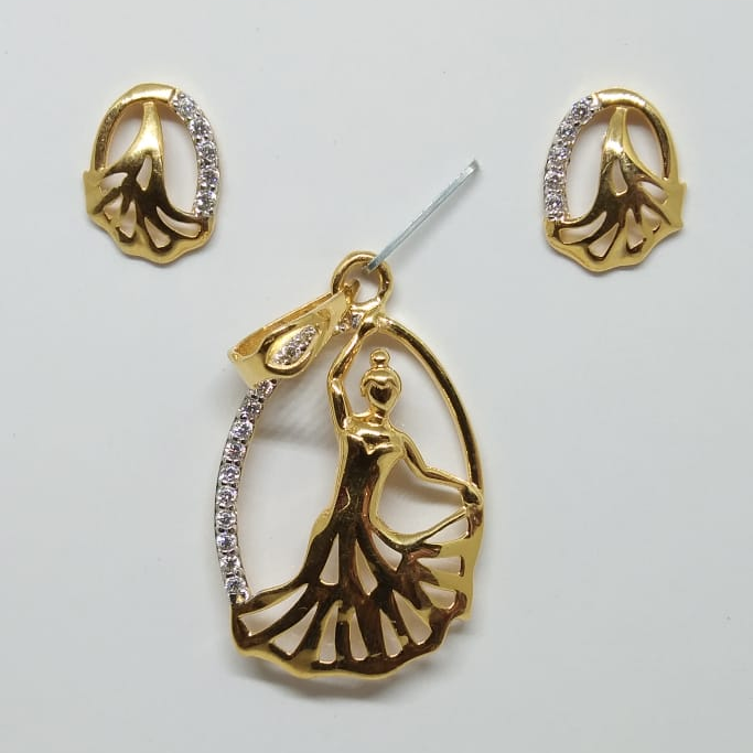 22K Gold Lady Design Delicate Pendant Set