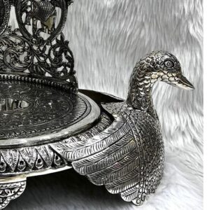 Hallmarked Silver GajLaxmi Singhasan on Swan Platform
