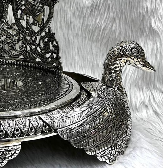 Hallmarked Silver GajLaxmi Singhasan on Swan Platform - Image 3