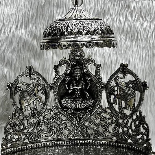 Hallmarked Silver GajLaxmi Singhasan on Swan Platform - Image 2