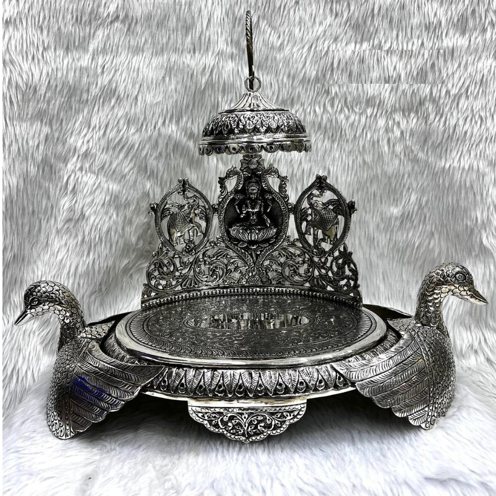 Hallmarked Silver GajLaxmi Singhasan on Swan Platform
