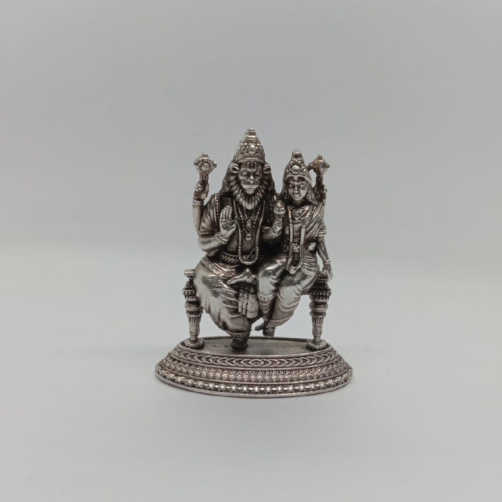 Pure silver idol of narsimha bhagwan with family in antique polish