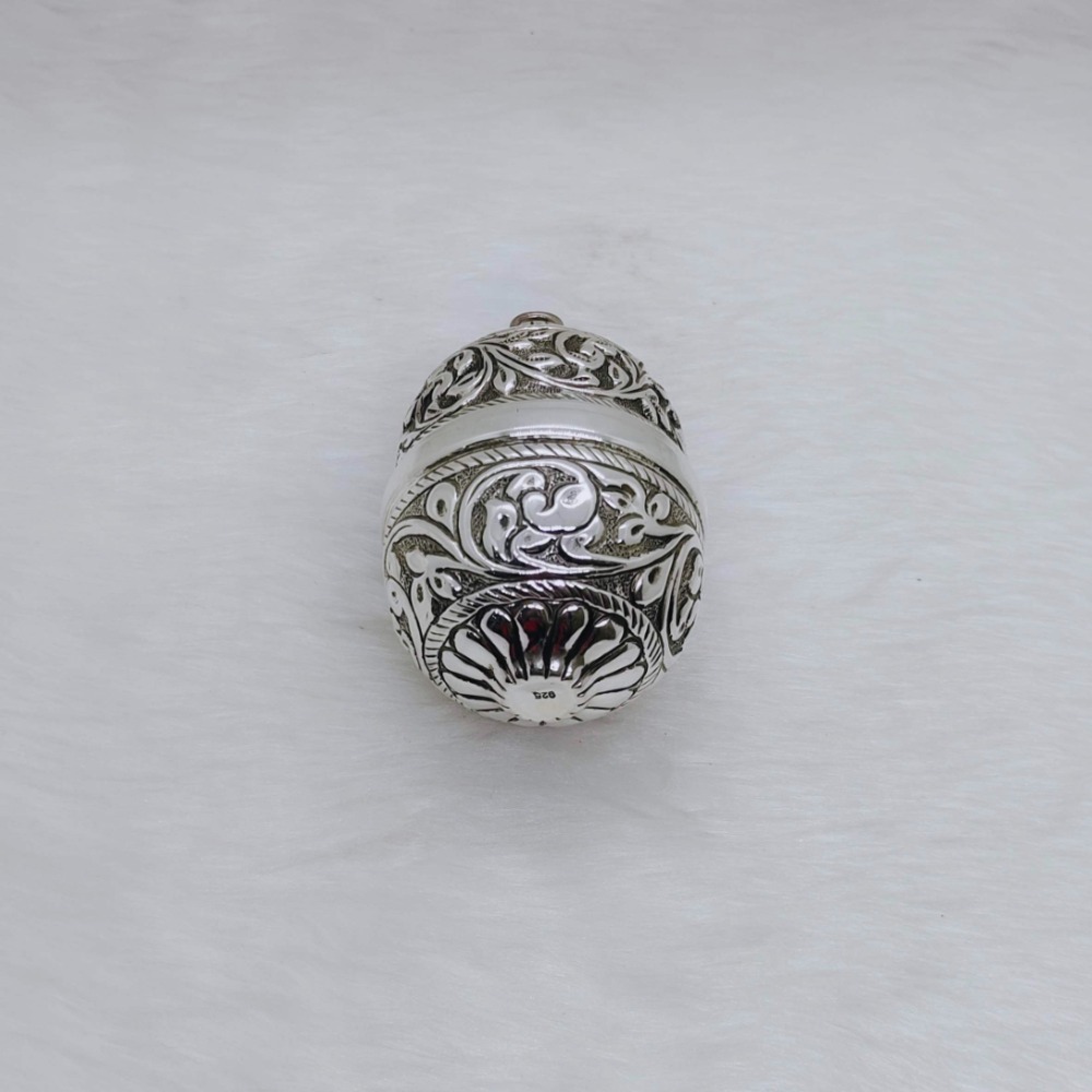 Pure silver nariyal in antique carvings for pujan and tilak - Image 3