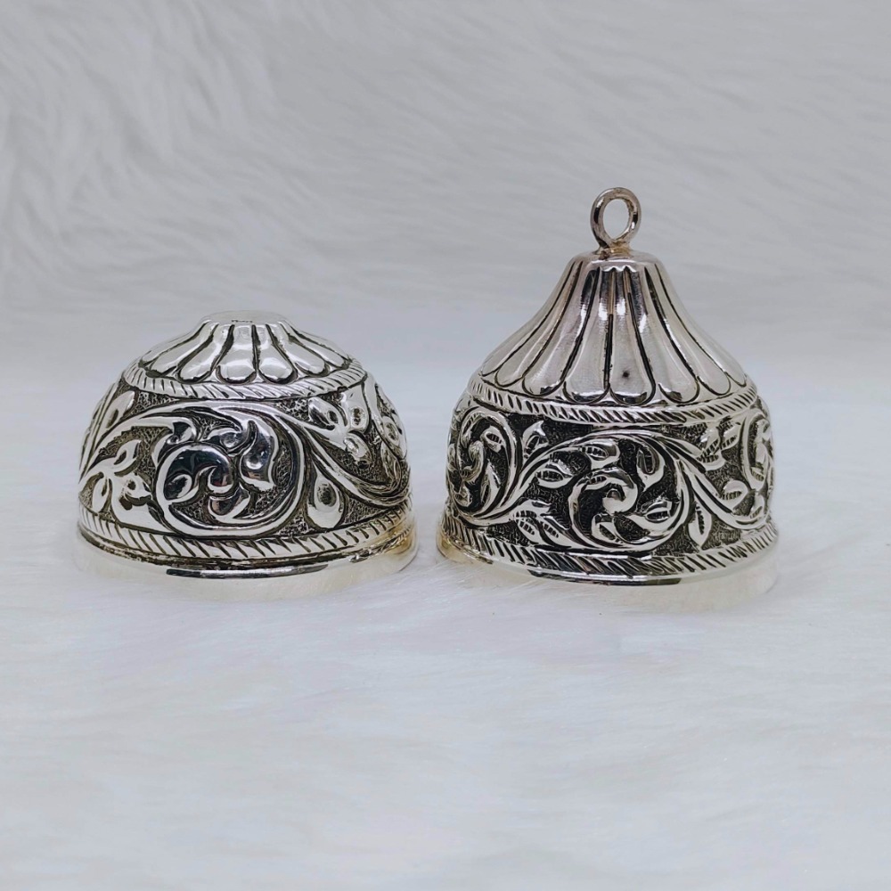 Pure silver nariyal in antique carvings for pujan and tilak - Image 2