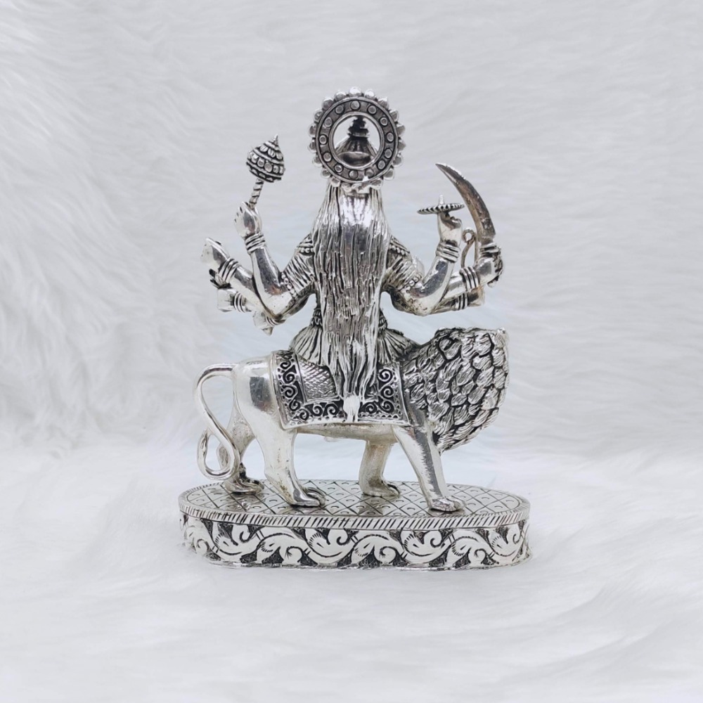 Hallmarked silver sherawali mata idol in high antique finishing - Image 2