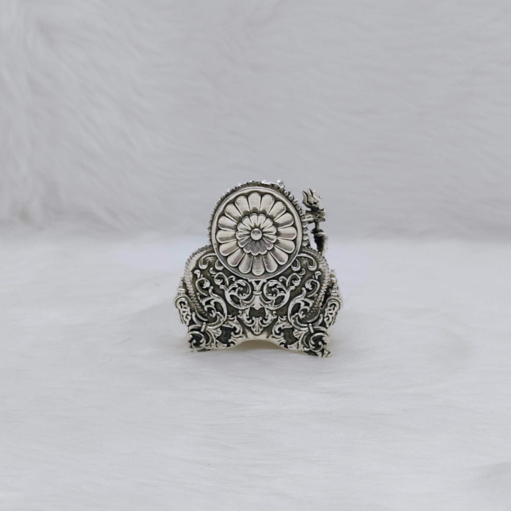 Sterling silver shiv pariwar idol with floral design shinghasan - Image 2