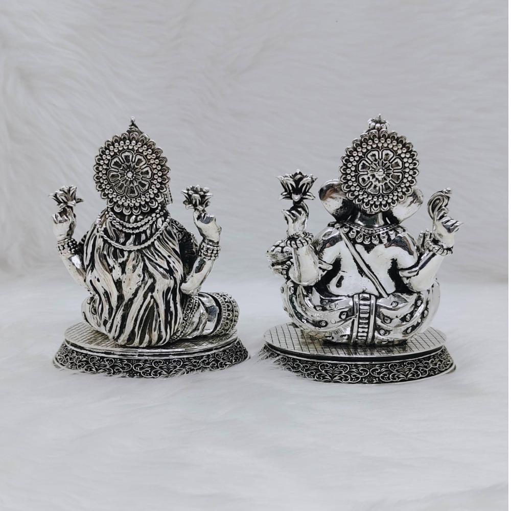 Sterling silver laxmi ganesh idol in high antique fine work - Image 2