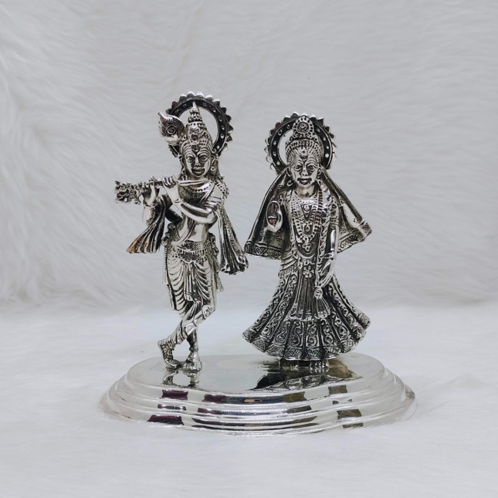 Sterling silver radha krishna idol in high antique finishing