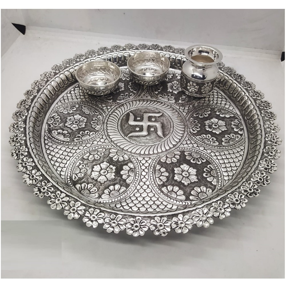 puran hallmarked silver antique aarta thali set in floral motif