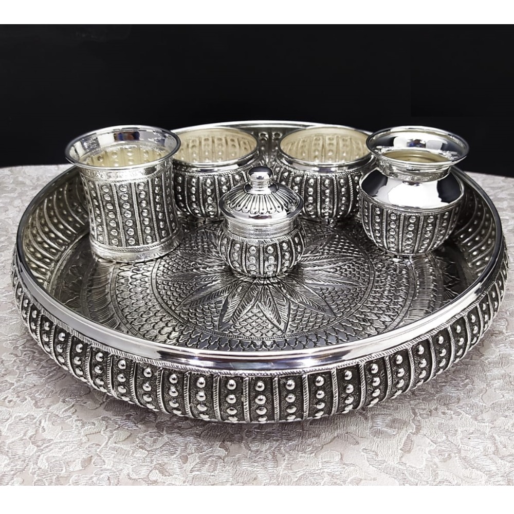 925 Pure Silver Antique Pooja Thali Set