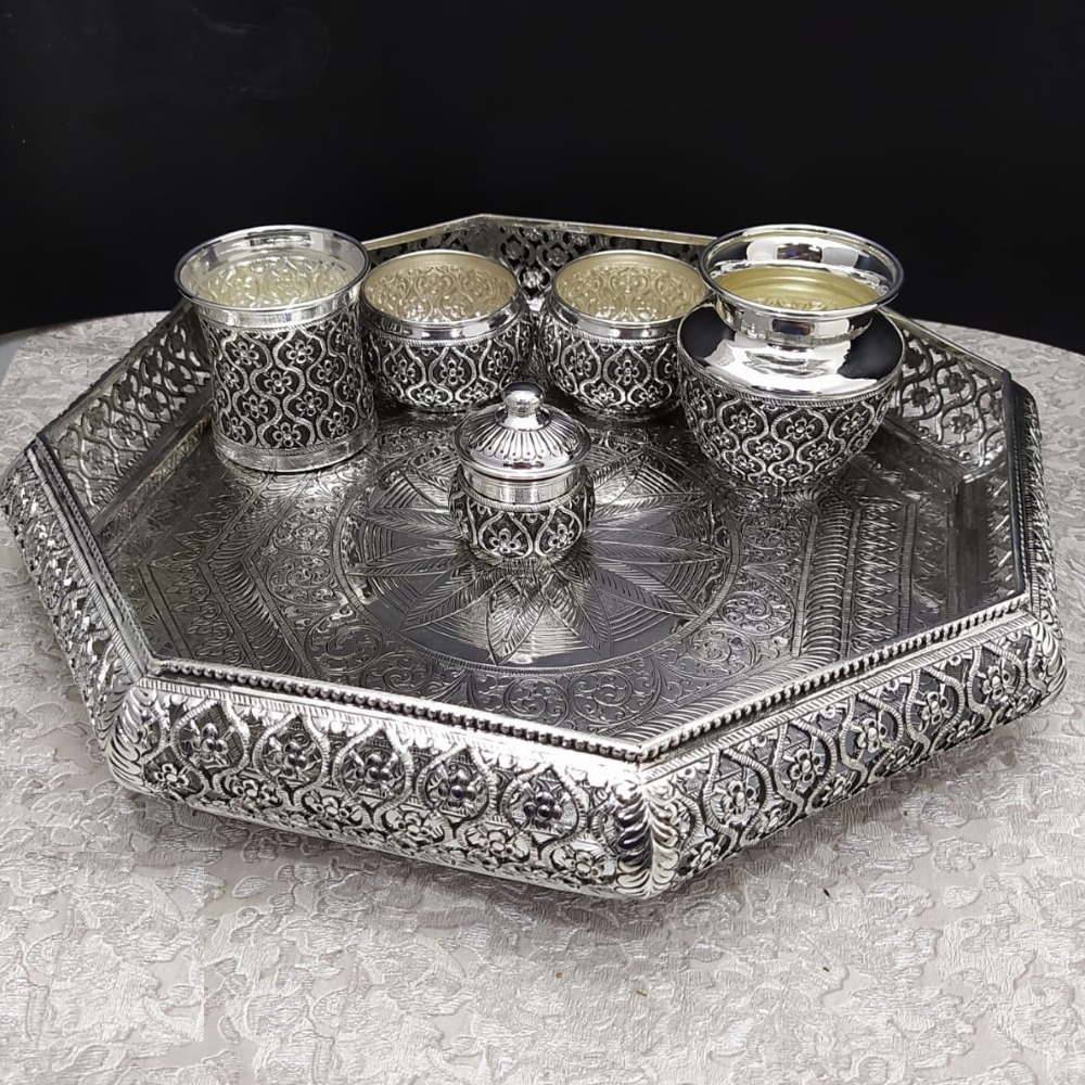 925 Pure Silver Antique Pooja Thali Set