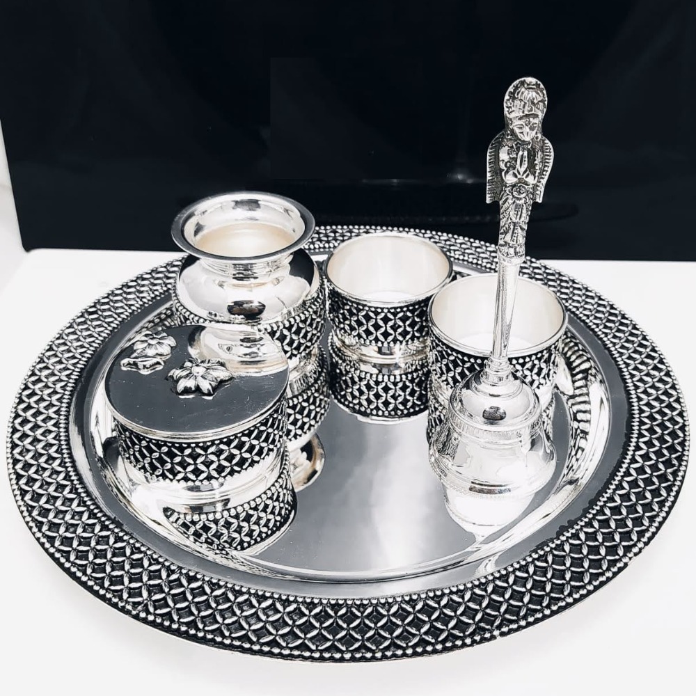 925 Pure Silver Antique Pooja Thali Set PO-263-31