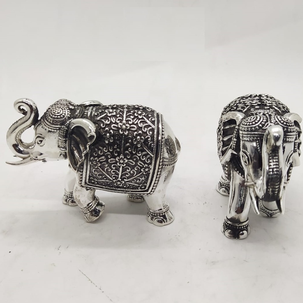 92.5 Pure Silver Elephant Pair With Raised Trunk PO-174-72