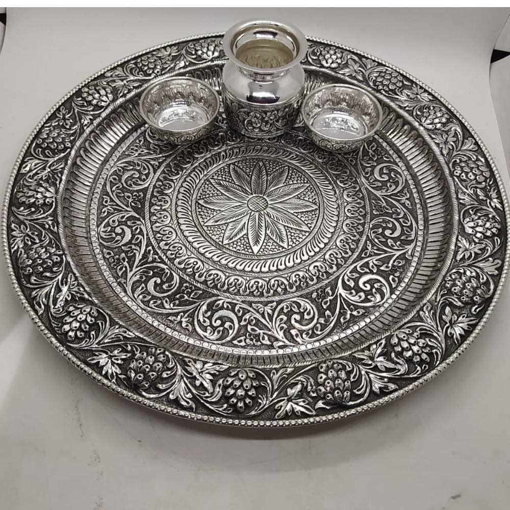 925 Pure Silver Antique Pooja Thali Set PO-263-30