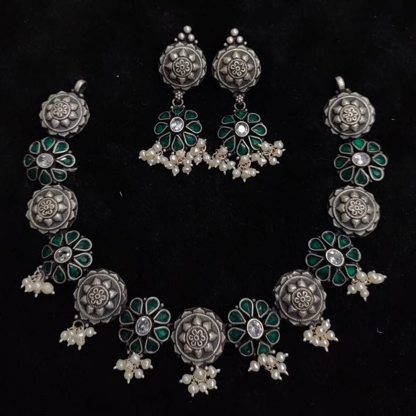 92.5% Pure Silver Compact Temple Choker set PO-216-47