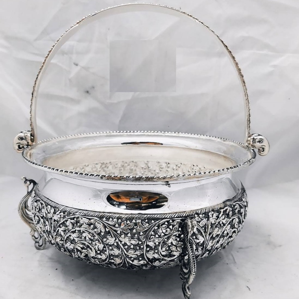 925 Pure Silver Designer Fruit & Flower Basket With Handle PO-162-19