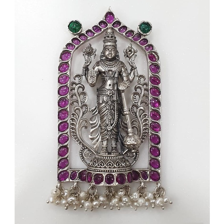 925 Pure Silver Stylish Navratan Necklace In Gold Plating PO-216-46