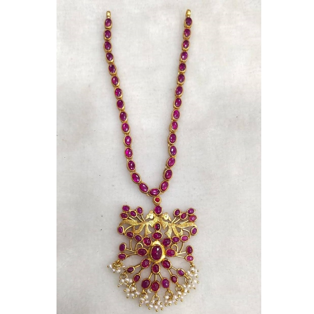925 Pure Silver Stylish Navratan Necklace In Gold plating PO-216-45