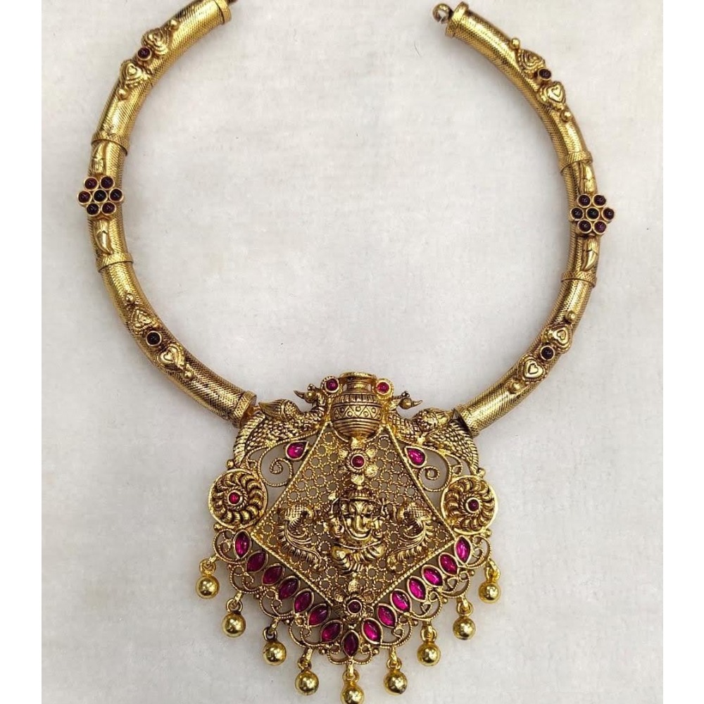 925 Pure Silver Stylish Navratan Necklace In Gold plating PO-216-44